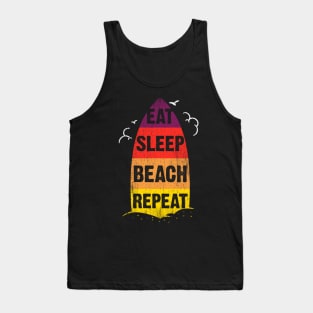 Eat Sleep Beach Repeat retro sunset surfboard Tank Top